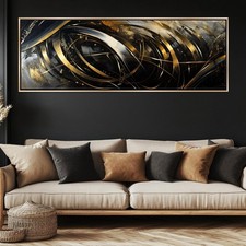 Masculine Gold Black Canvas Ryan James Panoramic Wall Art Extra Large