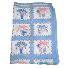 Vtg Toys and Bows Baby Quilt Blanket Unisex 57 X 41 Dolls Cats Soldiers Bears