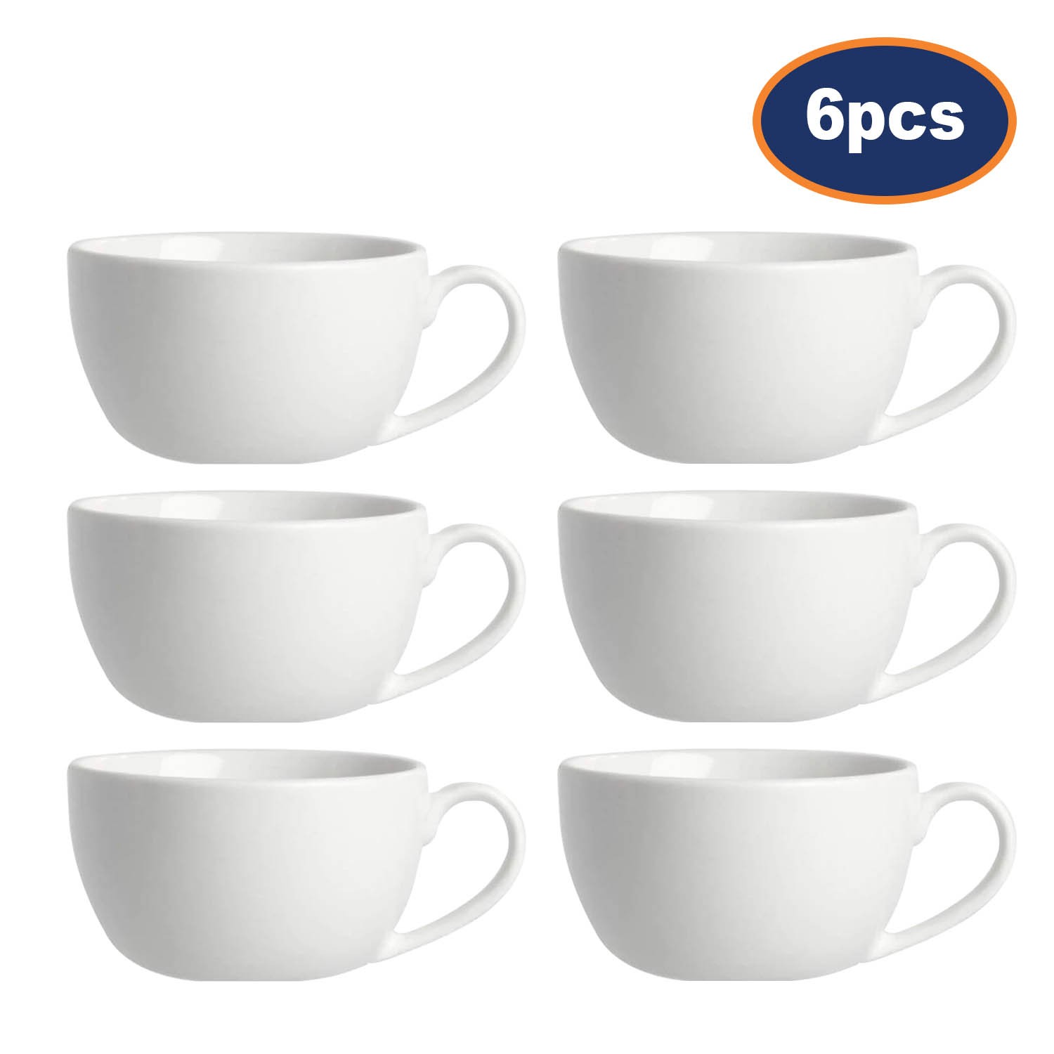 6pc 320ml Round Classic White Porcelain Cappuccino Tea Latte Coffee Drinking Cup