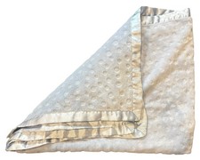 Vintage Baby Connection Blue Minky Dot Plush Baby Blanket Satin Trim Back 28x38"