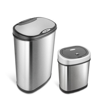 NINESTARS Stainless Steel Motion Sensor Trash Can Combo, 13.2 Gal. & 3 Gal. 