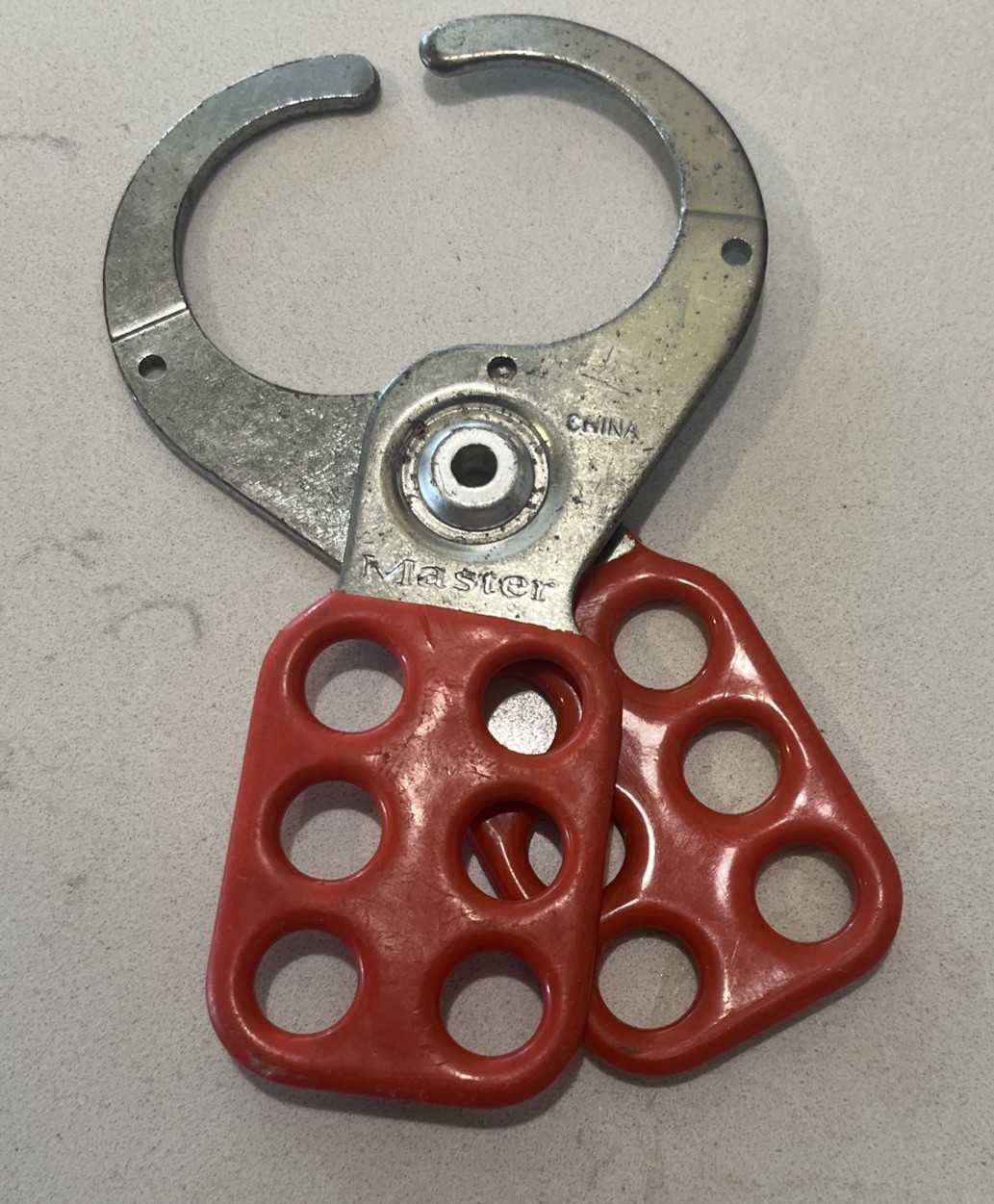 Master Lockout Hasp Safety Scissor 6-Hole Red Vinyl Coated Steel One Size