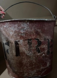 Vintage Red Galvanized “FIRE” Bucket Round Bottom Fire Fighter Wheeler As Is