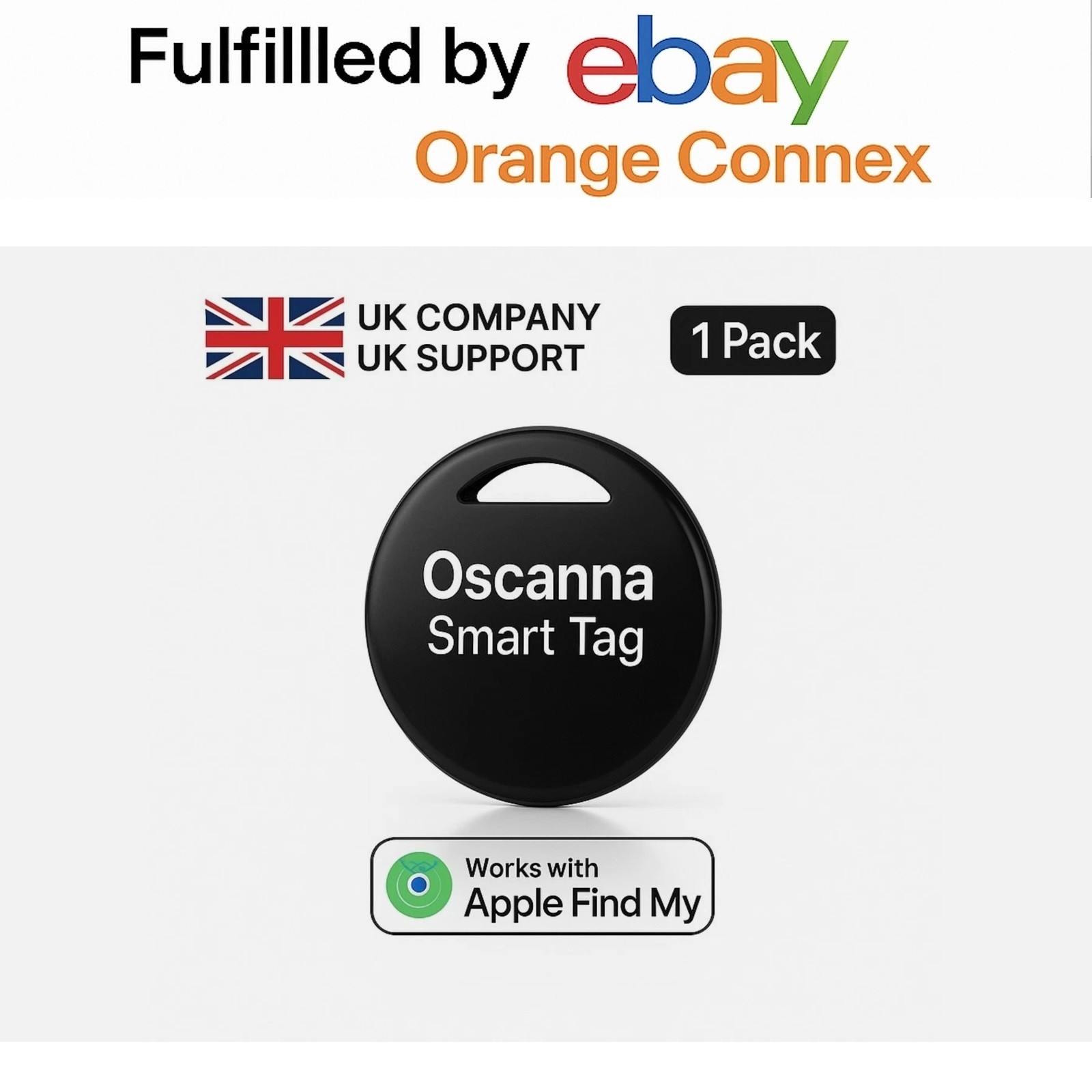 1 x Oscanna air tag Tracker for Apple Find My iPhone–AirTag Compatible Black