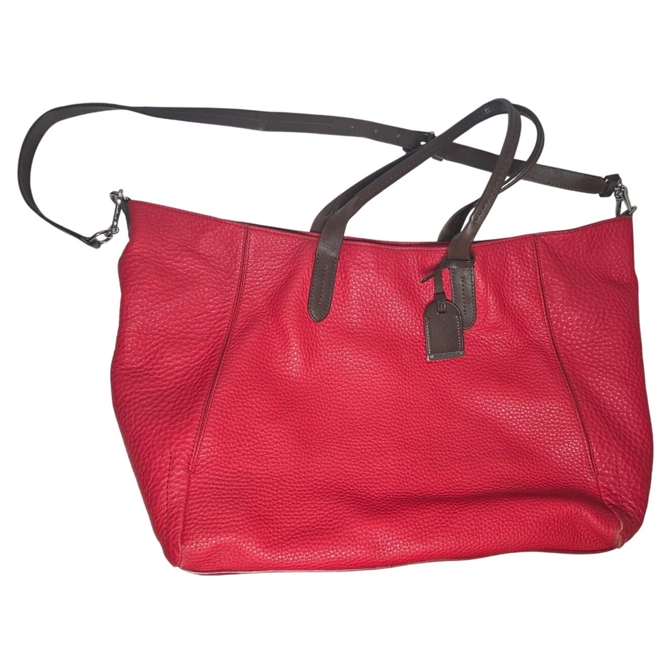 Cole Haan Pebbled Leather Large Hobo Bag Red Pink Shoulder Crossbody Purse Big - Image 2 of 4