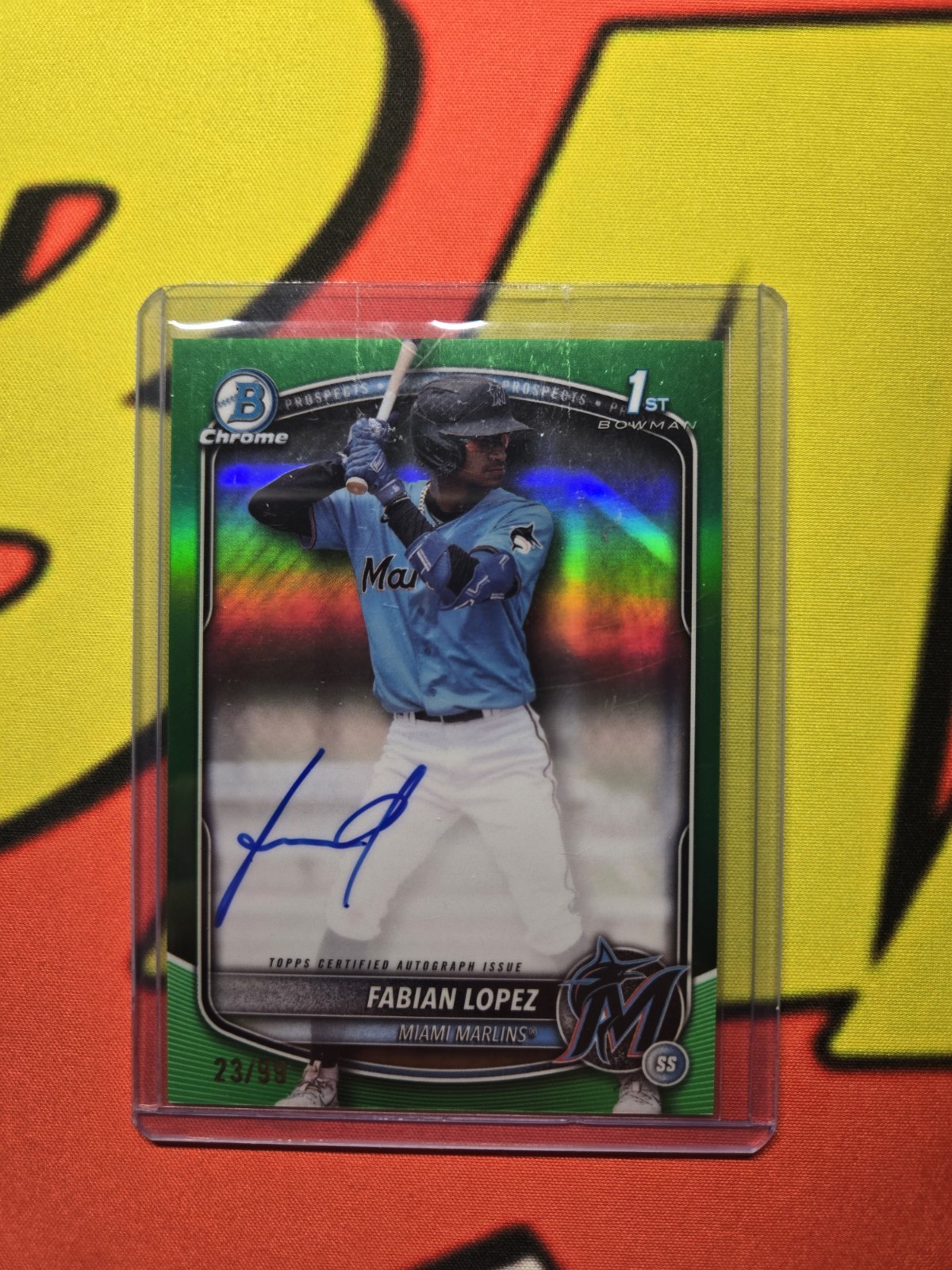 2025 Bowman Chrome Fabian Lopez 1st Green Refractor AUTO # 23/99 Marlins