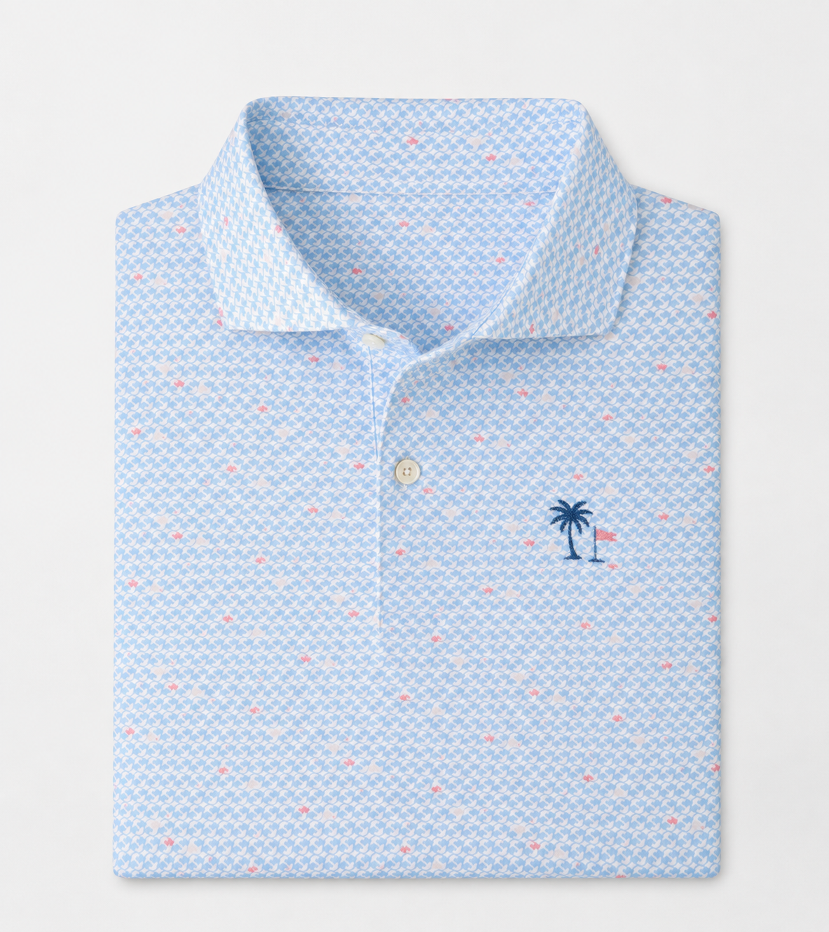 Men's Coastal Golf Polo Shirt Palm Tree Performance Casual Summer Blue