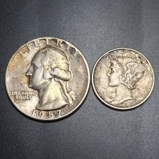 🇺🇸 US Silver Coin Lot – 1957 Quarter & 1943 Mercury Dime (.900 Silver)