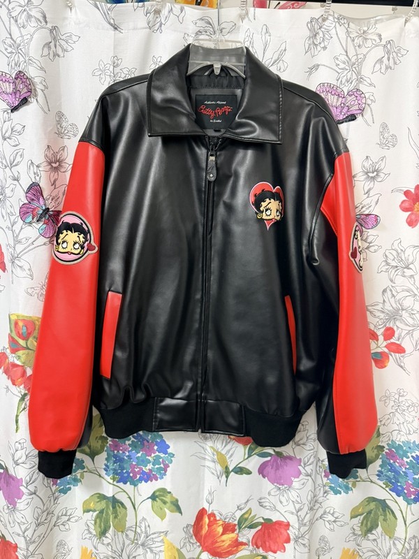 Vintage Betty Boop Faux Leather Varsity Bomber Jacket/Coat Woman’s Authentic+