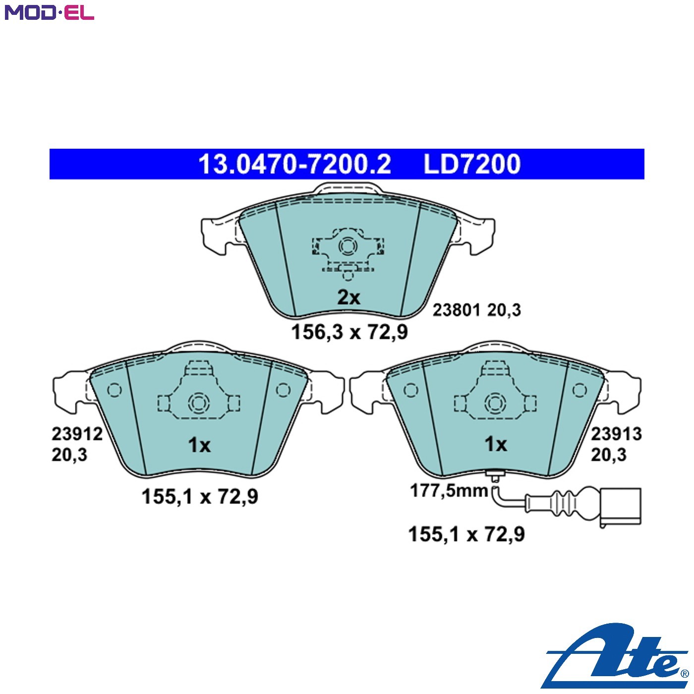 BRAKE PAD SET DISC BRAKE 13.0470-7200.2 FOR SKODA VW CC/PASSAT/SEDAN/GRANDE 2.0L