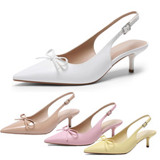Women's Pointed Toe Low Kitten Heel Pumps Slip On Slingback Pump Shoes