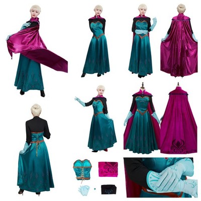 open lace back dress Princess Anna Coronation Costume Green Dress Embroidery Style – Lydiacosplay