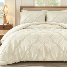 WOLKI King Size Comforter Set Cream, 3 Pieces Bed Lightweight Solid Bedding Comf
