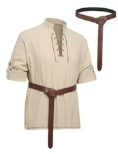 Mens Renaissance Shirt with Belt Lace Up Medieval Pirate Viking XX-Large Khaki
