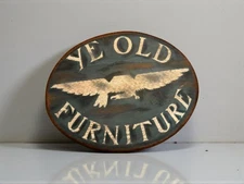 "Ye Old Furniture" Eagle Wooden Sign Vintage Style Primitive American Folk Art
