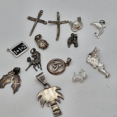Lot Of 12 Vintage Sterling Silver Charms Pendants Betty Boop Horses Cross 30G