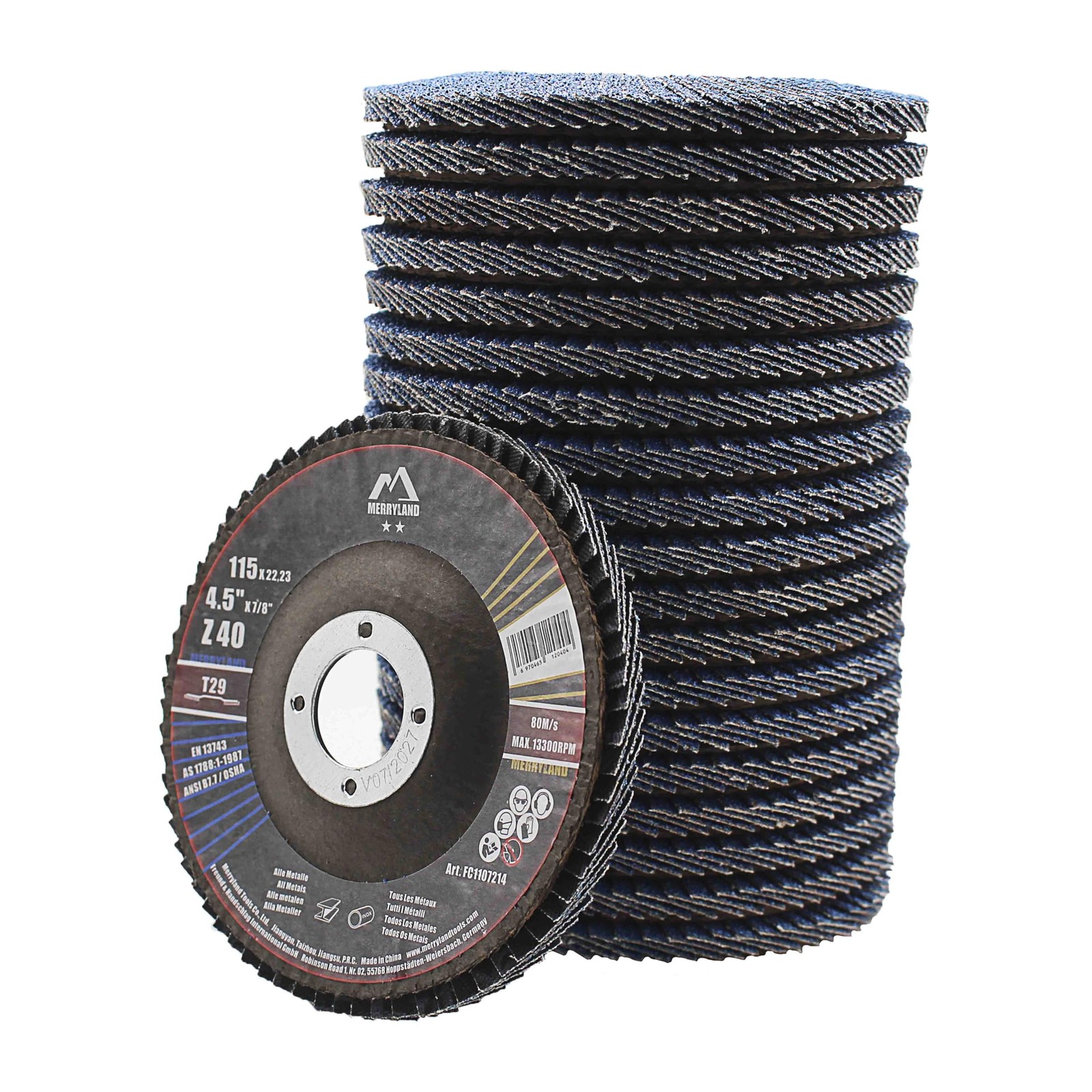 Merryland Flap Disc 115 Metal for Angle Grinder, 115mm 40 Grit T29 Flap Wheel 20