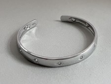 Minimalist Stylish CZ Starburst Cuff Bangle Bracelet Adjustable Sterling Silver