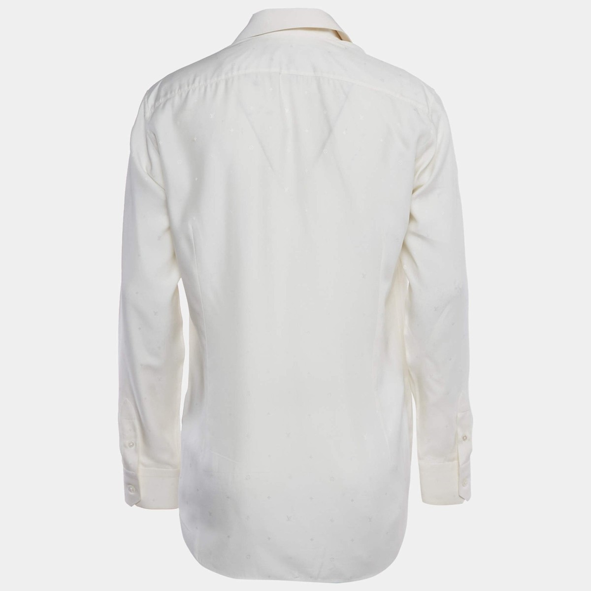 Louis Vuitton Cream Monogram Silk Long Sleeve Shirt M | eBay