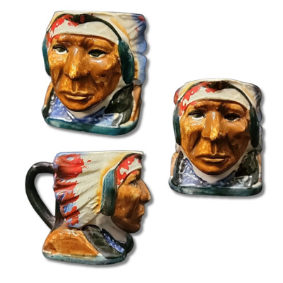 2.75'' Indian Chief Toby Small Pitcher Mug Creamer 1940s Occupied Japan Ceramic