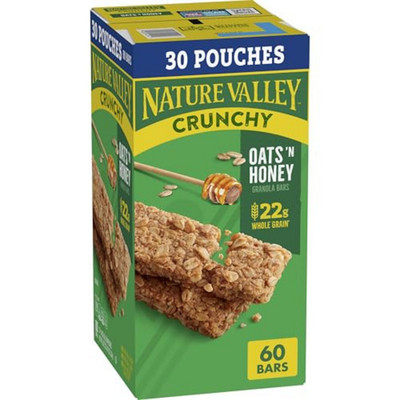Nature Valley Crunchy Oats 'n Honey Granola Bars, 60 Bars,44.7 OZ(30 Pouches)...