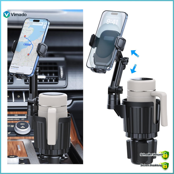 GeträNkehalter Handyhalterung 2-In-1 Universal 360° Drehbar Becherhalter Auto-image