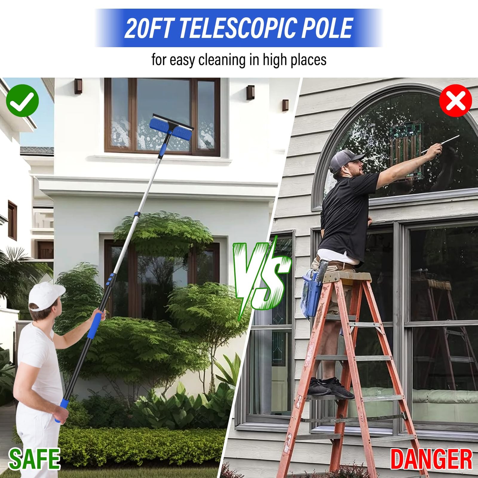 26FT Window Washing Kit with Extension PoleHigh Reach Duster KitCobweb Duster...