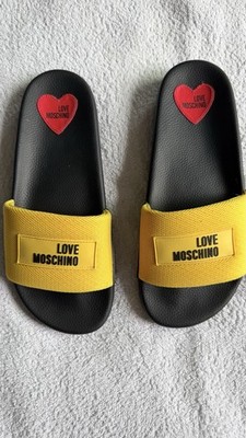 Love Moschino Logo Slide Sandals Open Toe Black/Yellow/Red EU 41 US 10