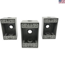 3-Pack Heavy Duty Outdoor Electrical Outlet Box - 1-Gang, Powder-Coated Gray
