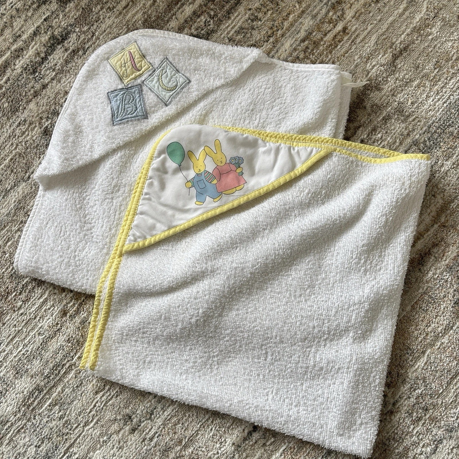 Vintage Mothercare Hooded Baby Bath Towel Bundle White 80x80cm Rabbit ABC
Opens in a new window or t