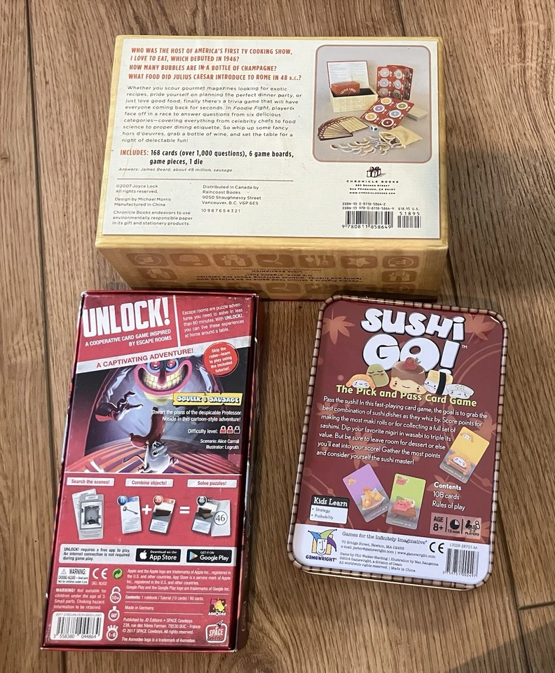 3 Games: FOODIE FIGHT TRIVIA CARD GAME--SEALED NEW + Sushi Go + Unlock! - Image 2 of 3