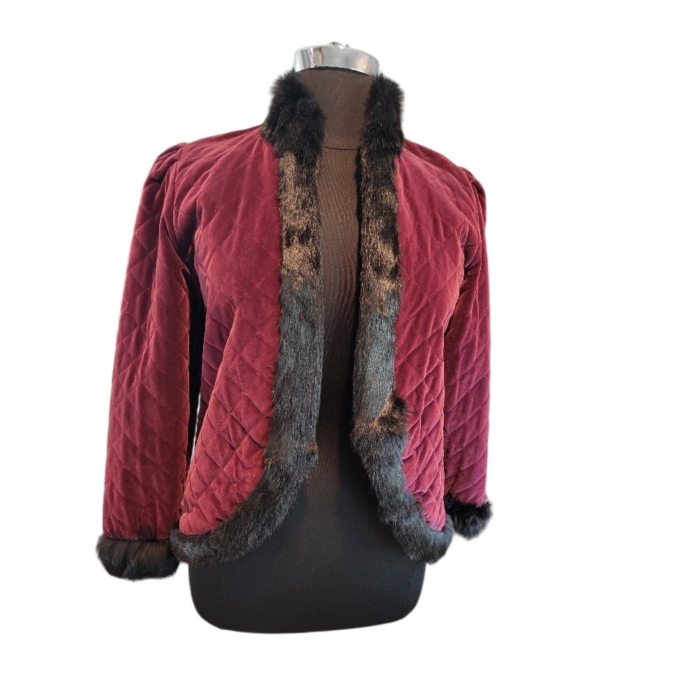 Giacca vintage Jacques Saint Laurent trapuntata con orlo in pelliccia Taglia M L