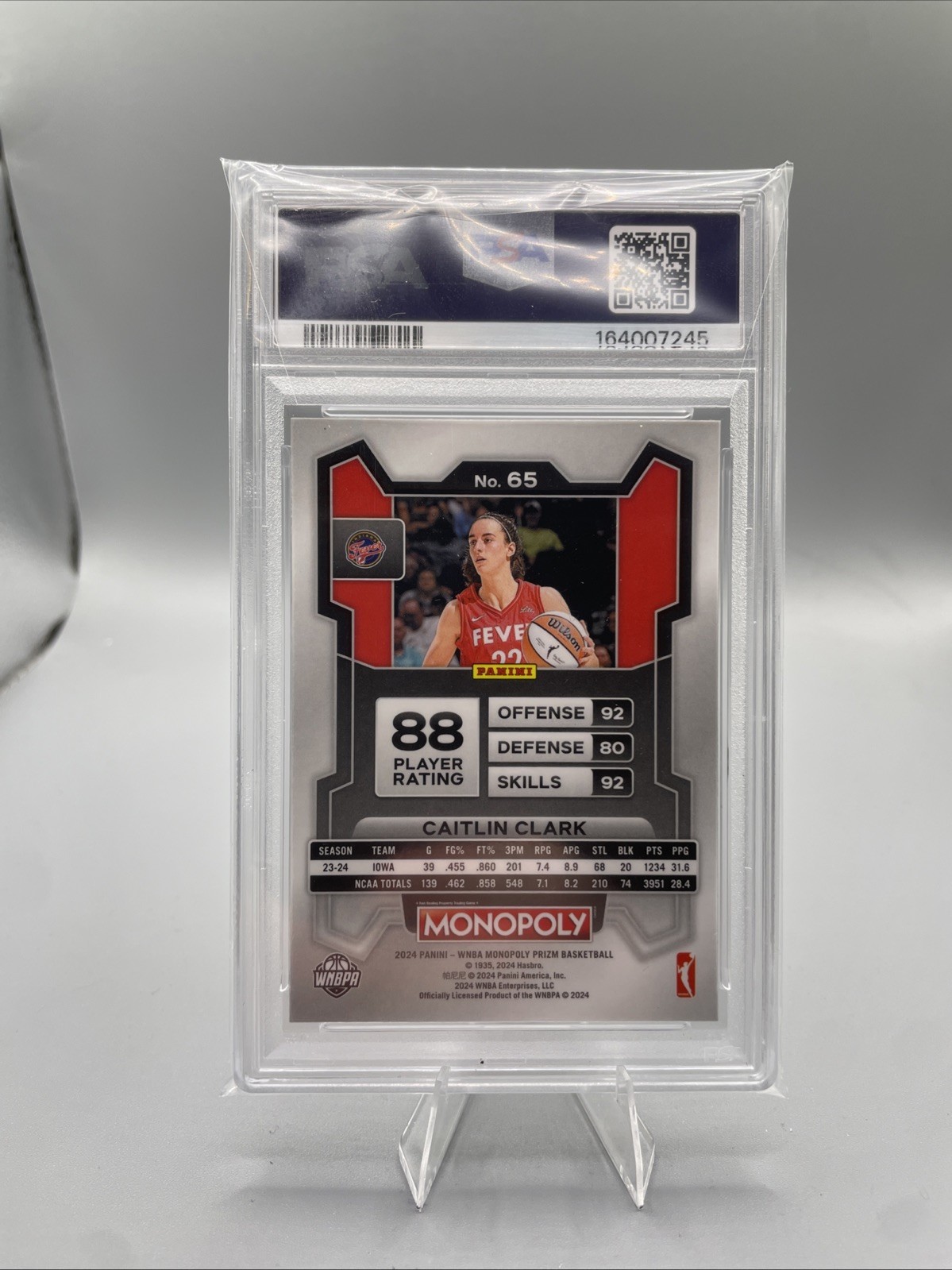 2024 Panini Prizm Monopoly WNBA Caitlin Clark Indiana Fever #65 RC PSA 10 view 2