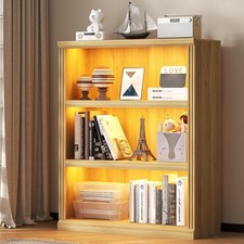 3-Tier Open Display Cabinet Bookcase Motion Sensor LED Lights Storage Shelves