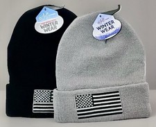 New 2 Pack American Flag Beanie Hat Embroidered USA Patriotic Cuffed Winter Knit