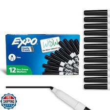 EXPO Dry Erase Markers, Low Odor Ink, Black, Fine Tip, 12 Count -