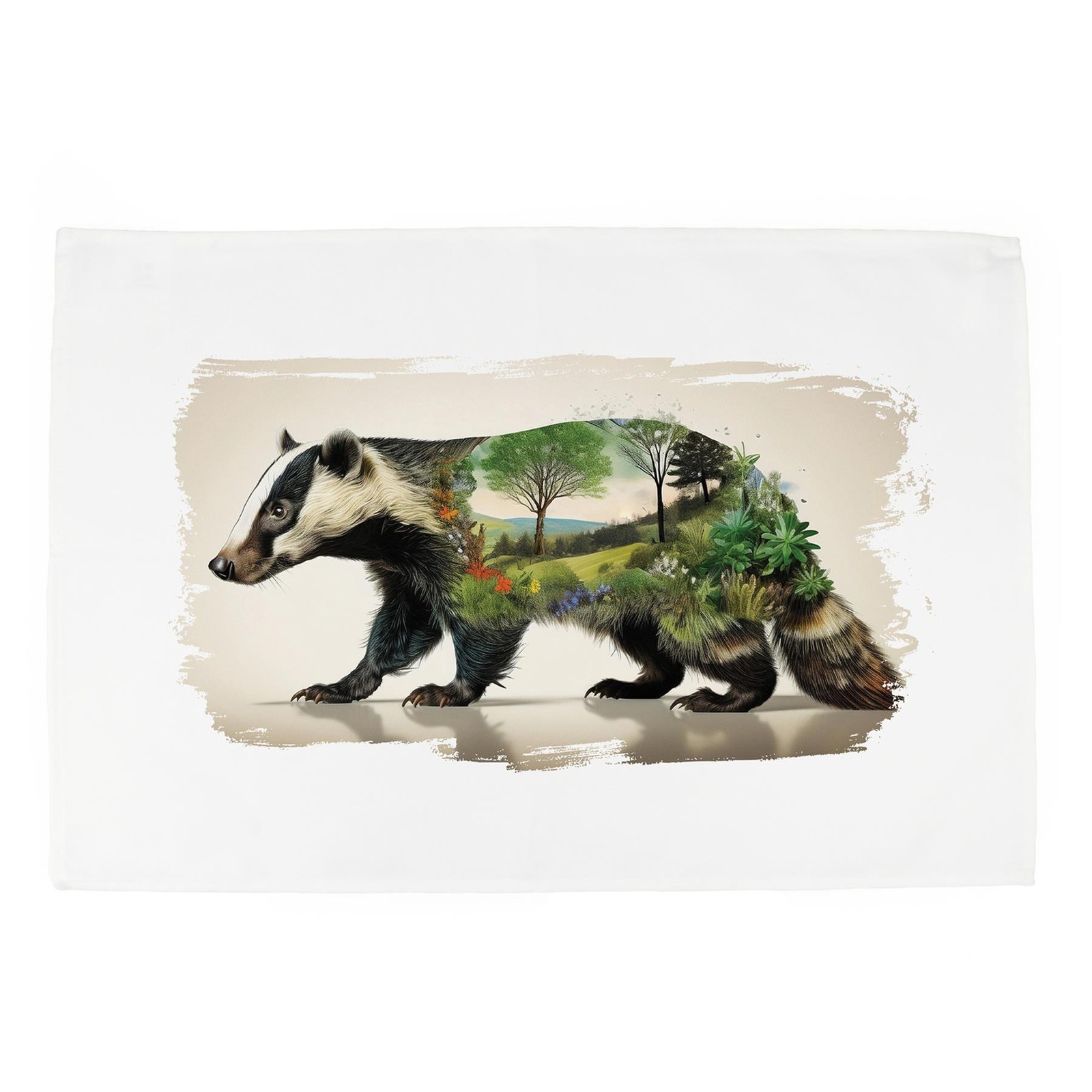 Surreal Badger Tea Towel - Countryside Animal Gifts - Cotton Kitchen Dish Towel