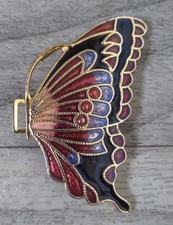 Vintage Butterfly Enamel Belt Buckle Red Blue Black Gold Tone