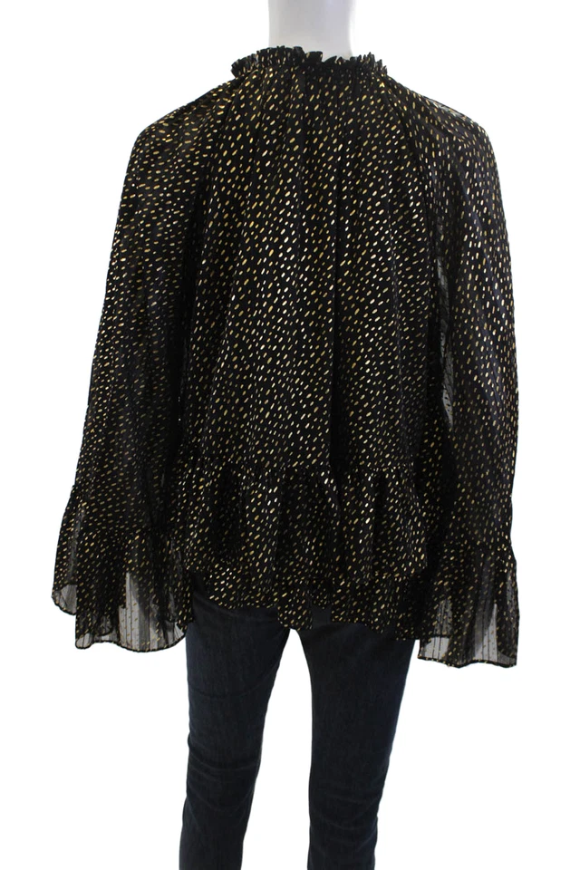 Blusa Aqua para mujer manga larga con volantes puntos manchados negra talla M Foto 3 de 4