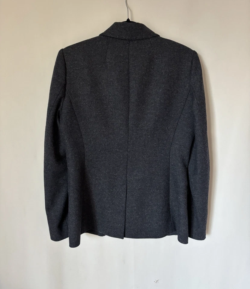 J. Jaqueta Crew Blazer 10 Lã Espinha de Arenque Cinza Mistura de Lã Botões de Couro Preppy - Imagem 3 de 4