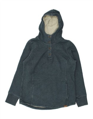 L.L.BEAN Damen Hoodie Pullover mit Knopfleiste UK 10 Small blau Baumwolle BF09