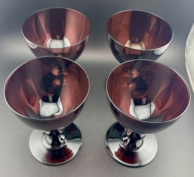 Thomas O Brien Art Glass Purple Amethyst Goblets Set of 4
