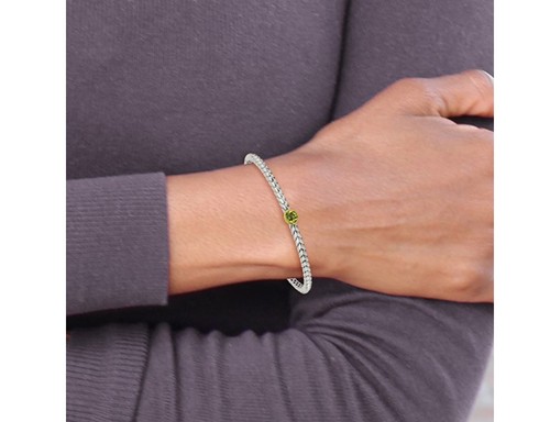 3/4Carat (ctw) Natural Green Peridot Bangle Bracelet in Sterling Silver - Picture 3 of 4