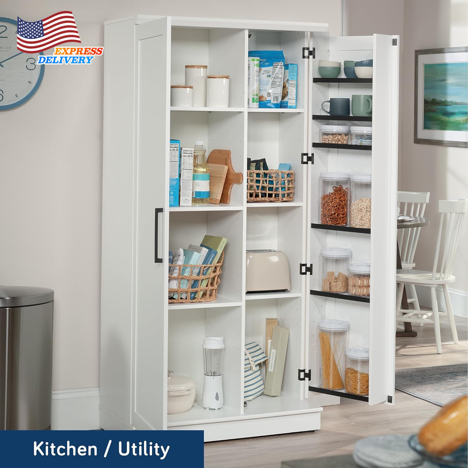 Kitchen Storage Pantry Cabinet with Swing Door Storage and Adjustable Shelves US