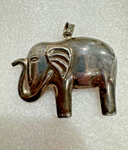 Sterling Silver Elephant Pendant Puffy 3D Trunk UP Good Luck 12 Grams - Picture 1 of 5