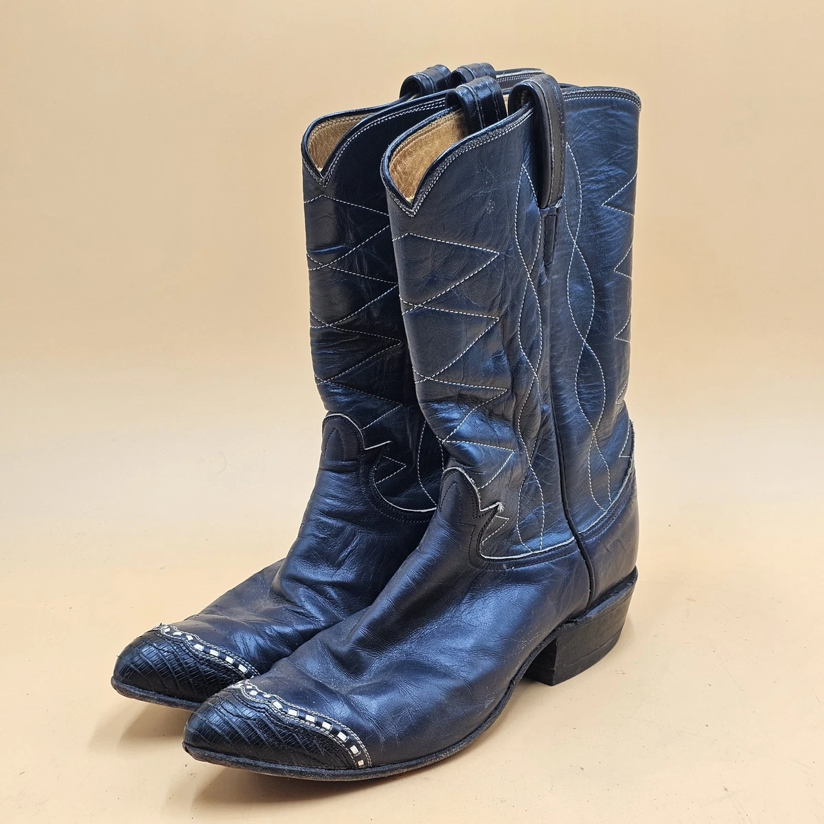 Classic Two-Tone Western Cowboy Boots in Blue and Black Tony Lama Size 9D Tony Lama Men main image 4