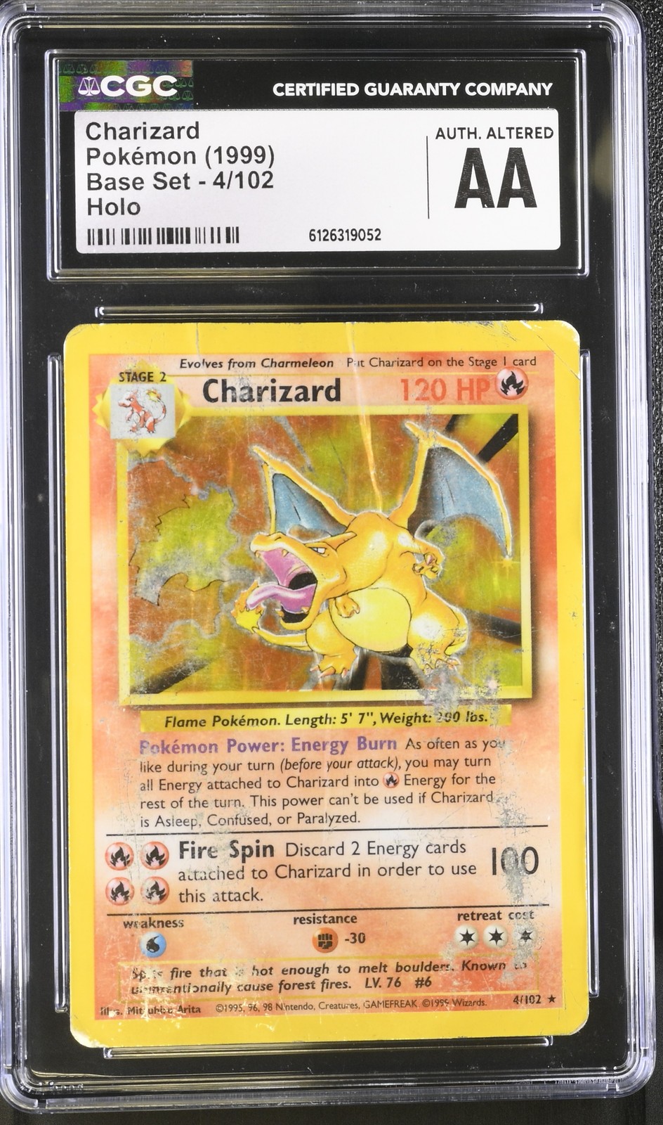 Authentic Altered CGC Authentic Altered Charizard 1999 Base Set 4/102 Holo Pokemon Card ...