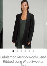   EUC Lululemon Merino Wool-Blend Rib Long Wrap Sweater 12 BLACK 148 W3GKBS