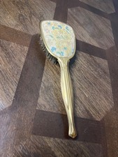 Vintage Vanity Dresser Handheld Hair Brush Gold Plated Leaf Pattern