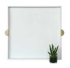 Faux Leather Decorative Serving Tray, Elegant Coffee Table Ottoman Tray, Brea...